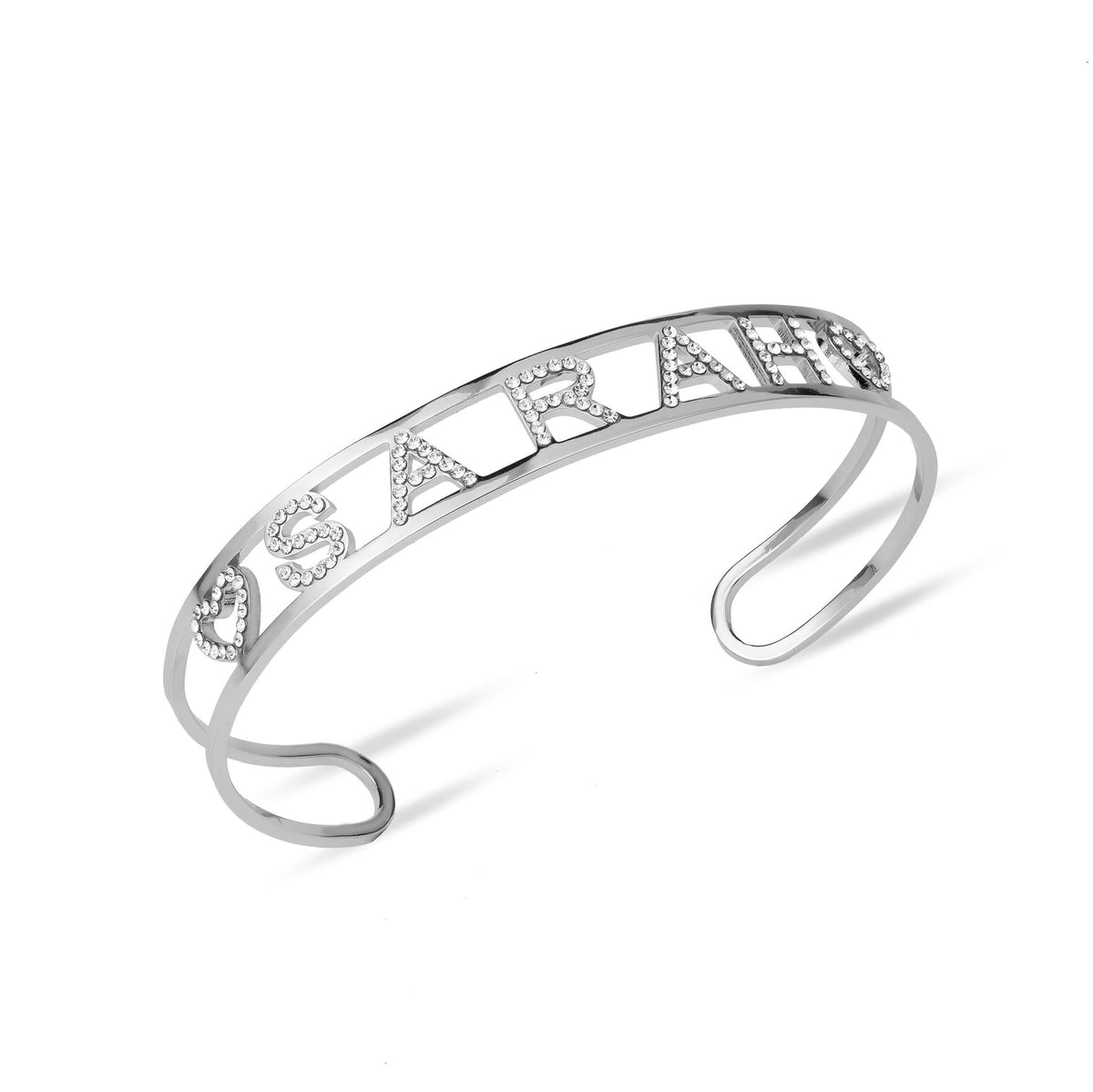3D naam bangle met steentjes zilver