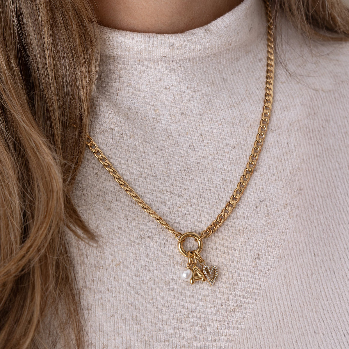 Losse letter & geboortesteen ketting goud