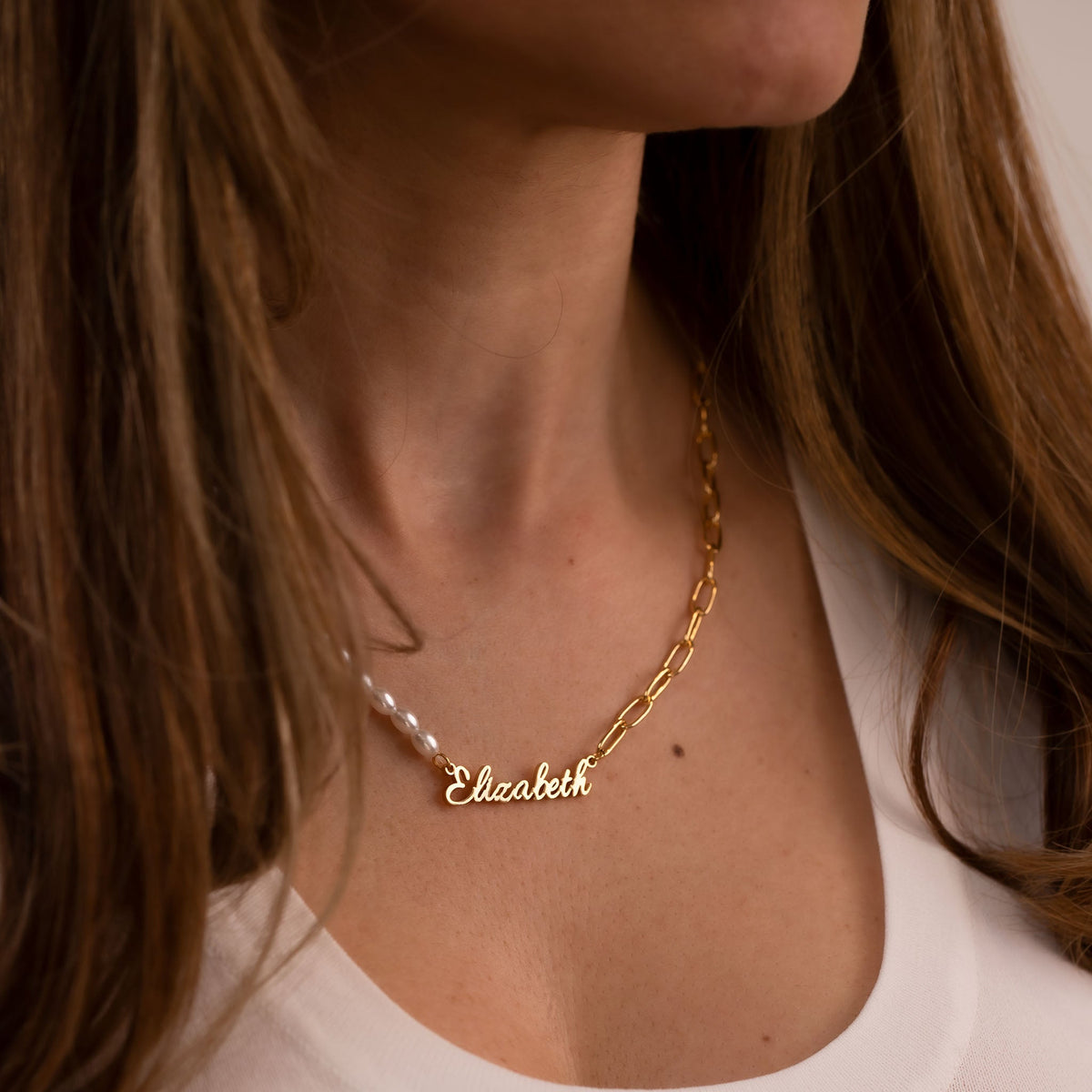 Parel naamketting rosé goud