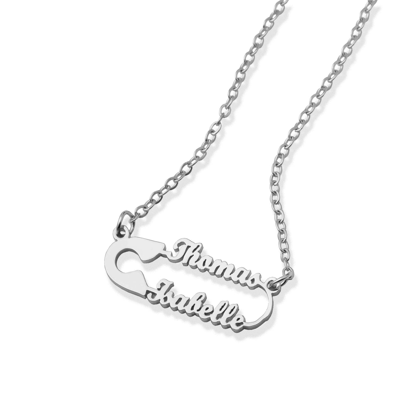 Safety pin necklace silver - Personalized