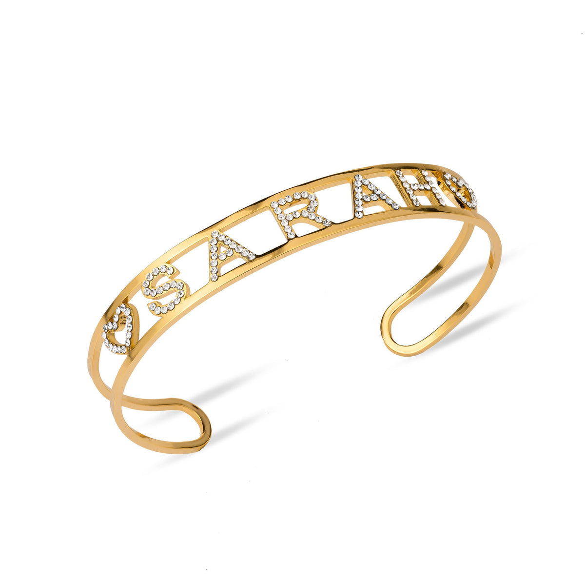3D naam bangle met steentjes goud