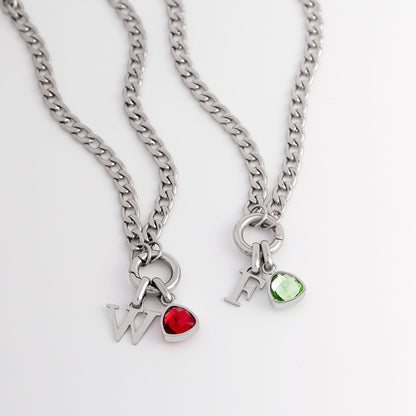 Letter & birthstone necklace - Adjustable