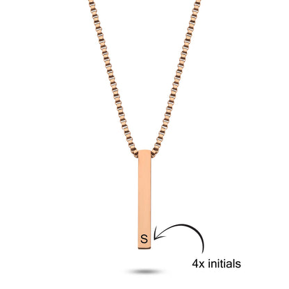 Bar kubus initiaal ketting rosé goud