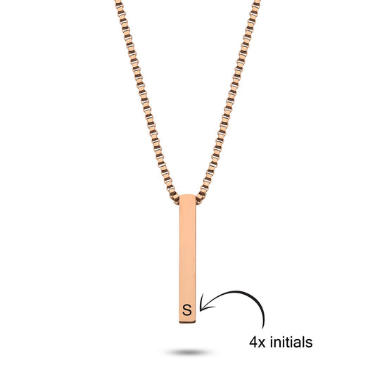 Bar kubus initiaal ketting rosé goud