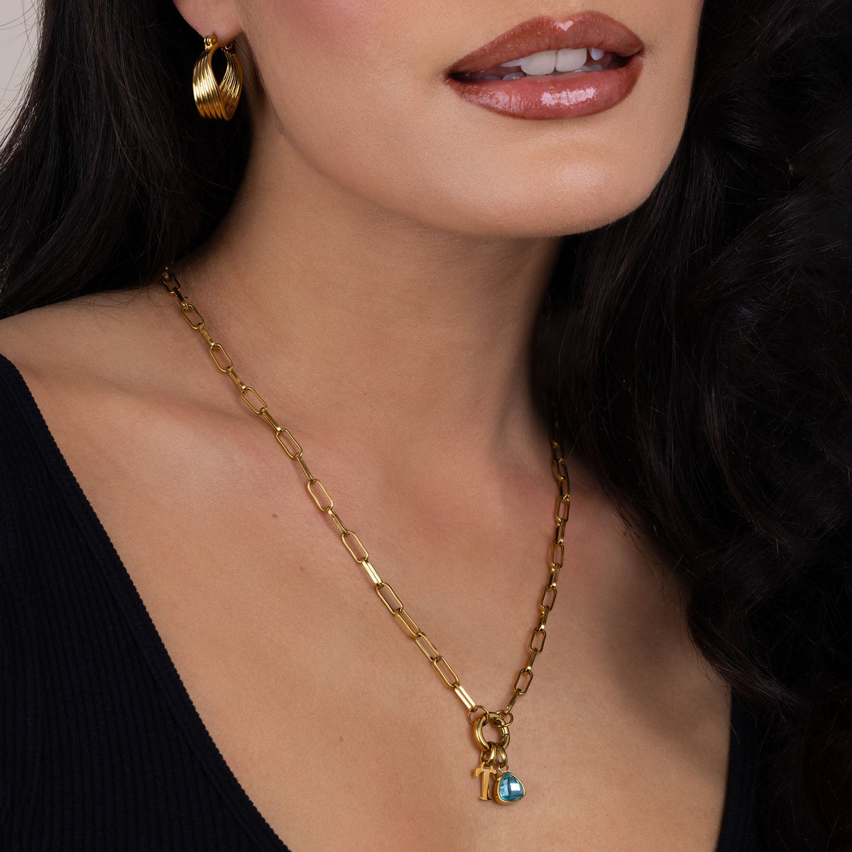Letter & geboortesteen schakelketting goud