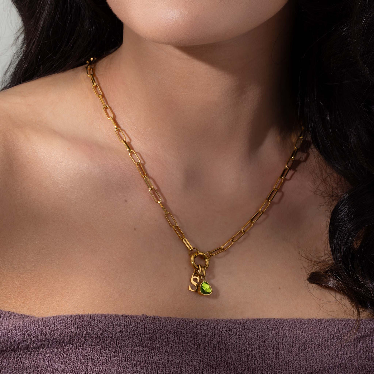 Letter & geboortesteen schakelketting goud