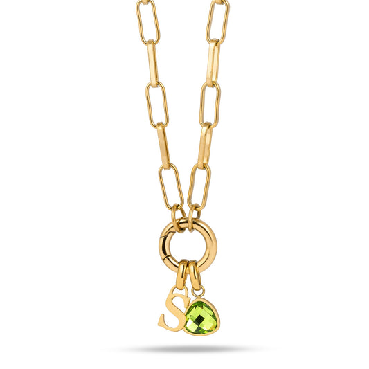 Letter & geboortesteen schakelketting goud