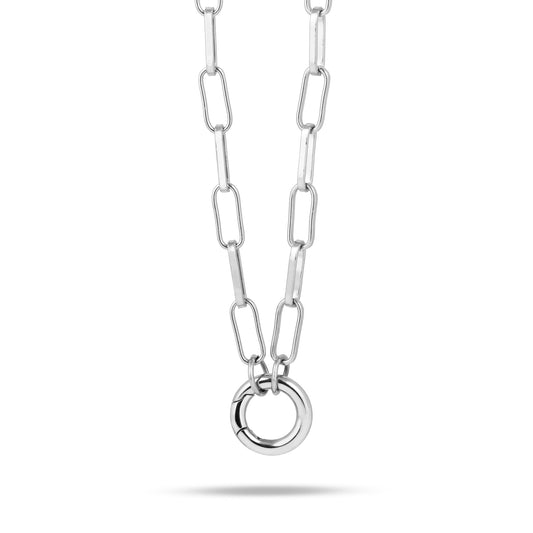 Losse letter & geboortesteen schakelketting zilver