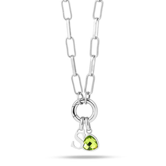 Letter & geboortesteen schakelketting zilver