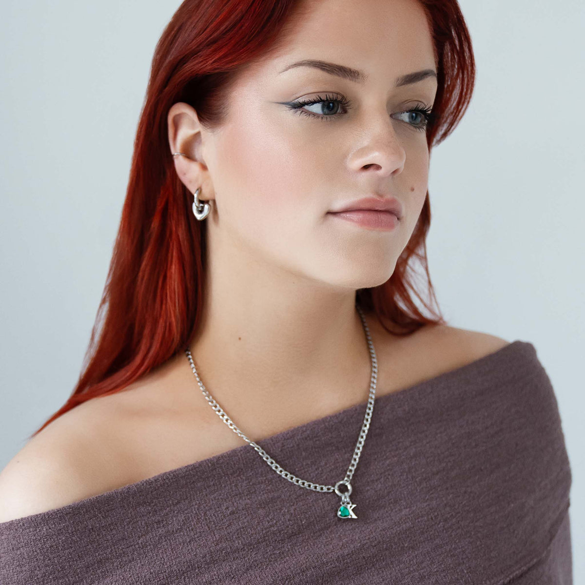 Letter & geboortesteen ketting zilver