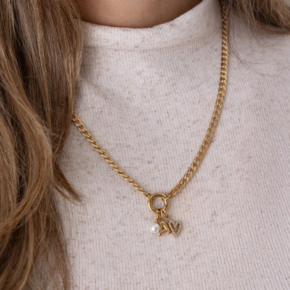 Losse letter & geboortesteen ketting goud