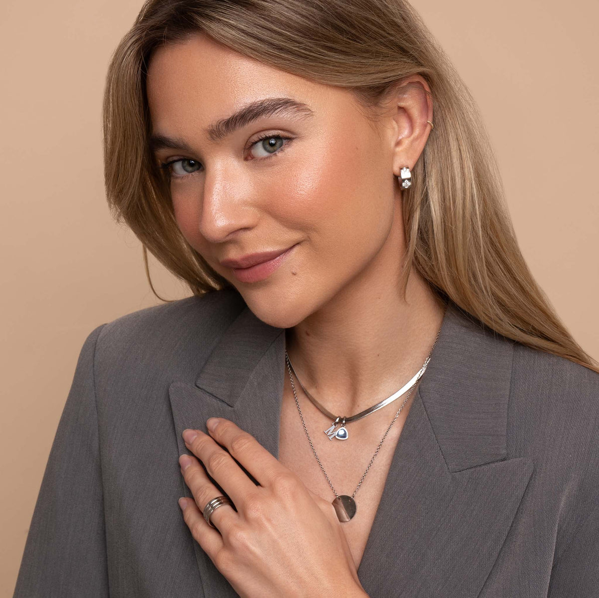Letter & geboortesteen slangenketting zilver