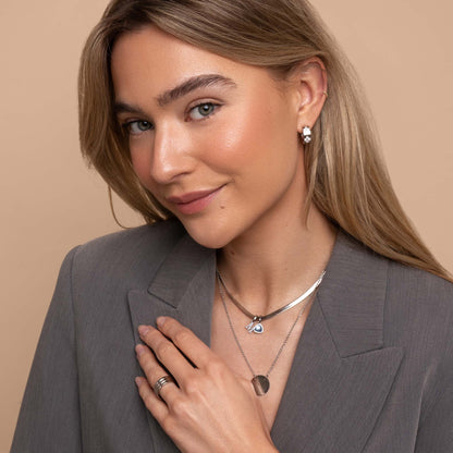 Letter & geboortesteen slangenketting zilver