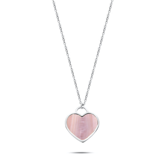 Heart pearl necklace silver - Stainless steel