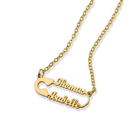 Safety pin necklace gold - Personalized