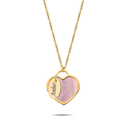 Schelp hart & tag ketting goud
