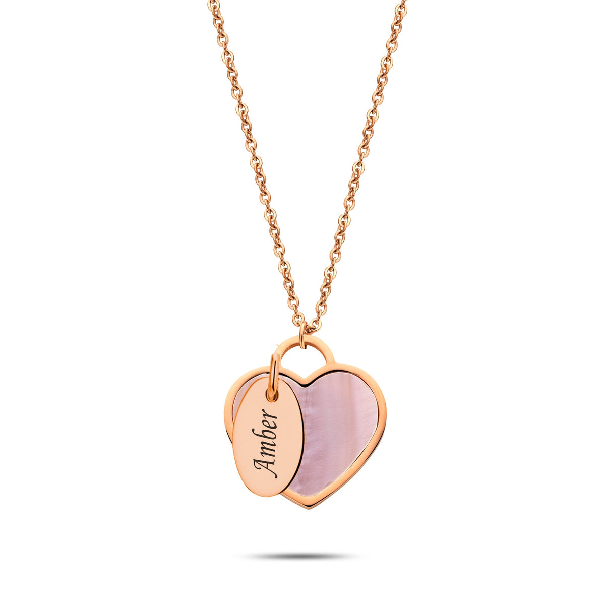 Schelp hart & tag ketting rosé goud