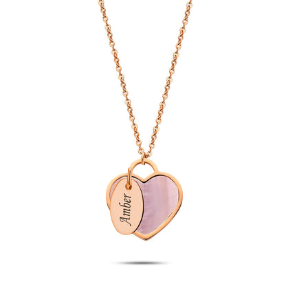 Schelp hart & tag ketting rosé goud