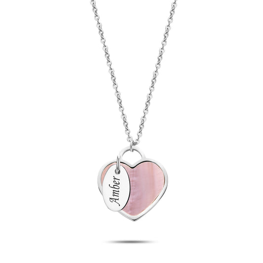 Schelp hart & tag ketting zilver