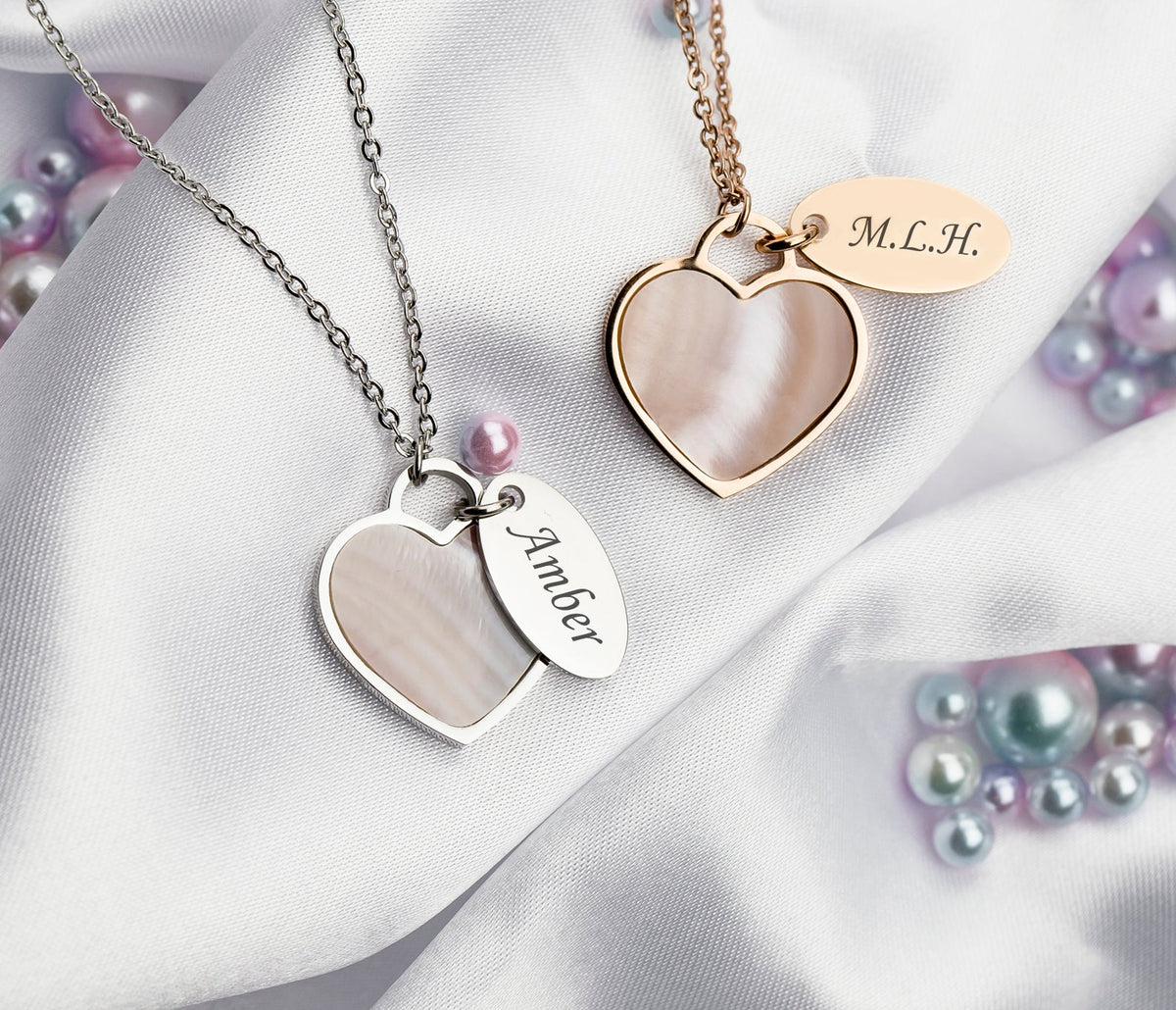 Schelp hart & tag ketting rosé goud