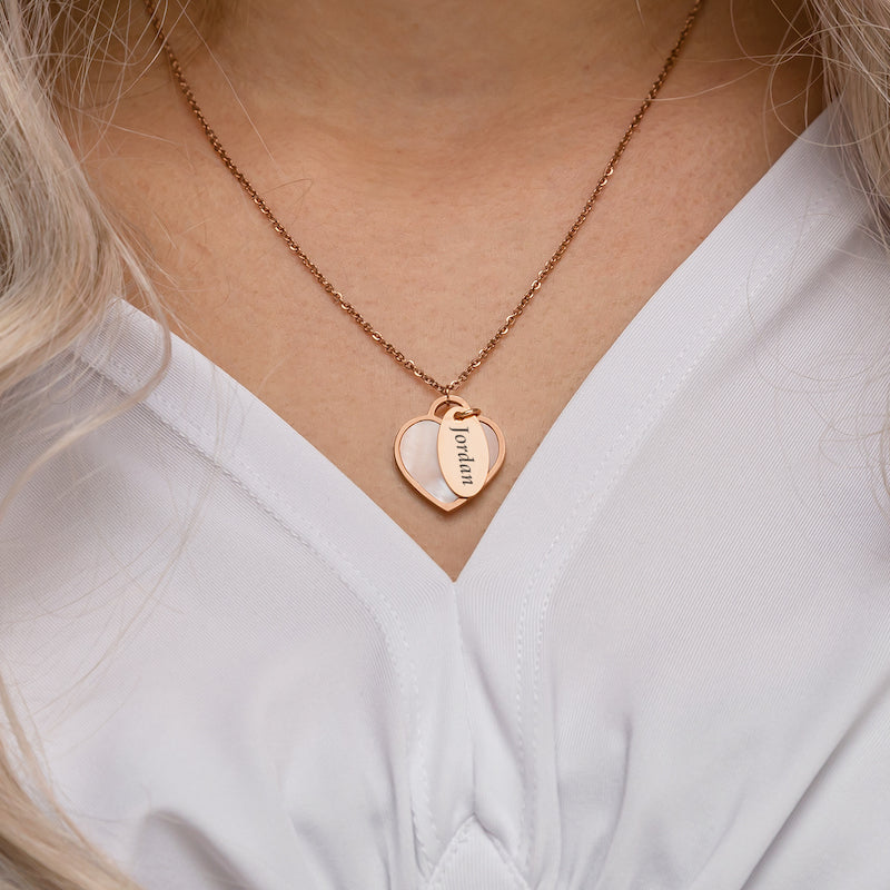 Schelp hart & tag ketting rosé goud
