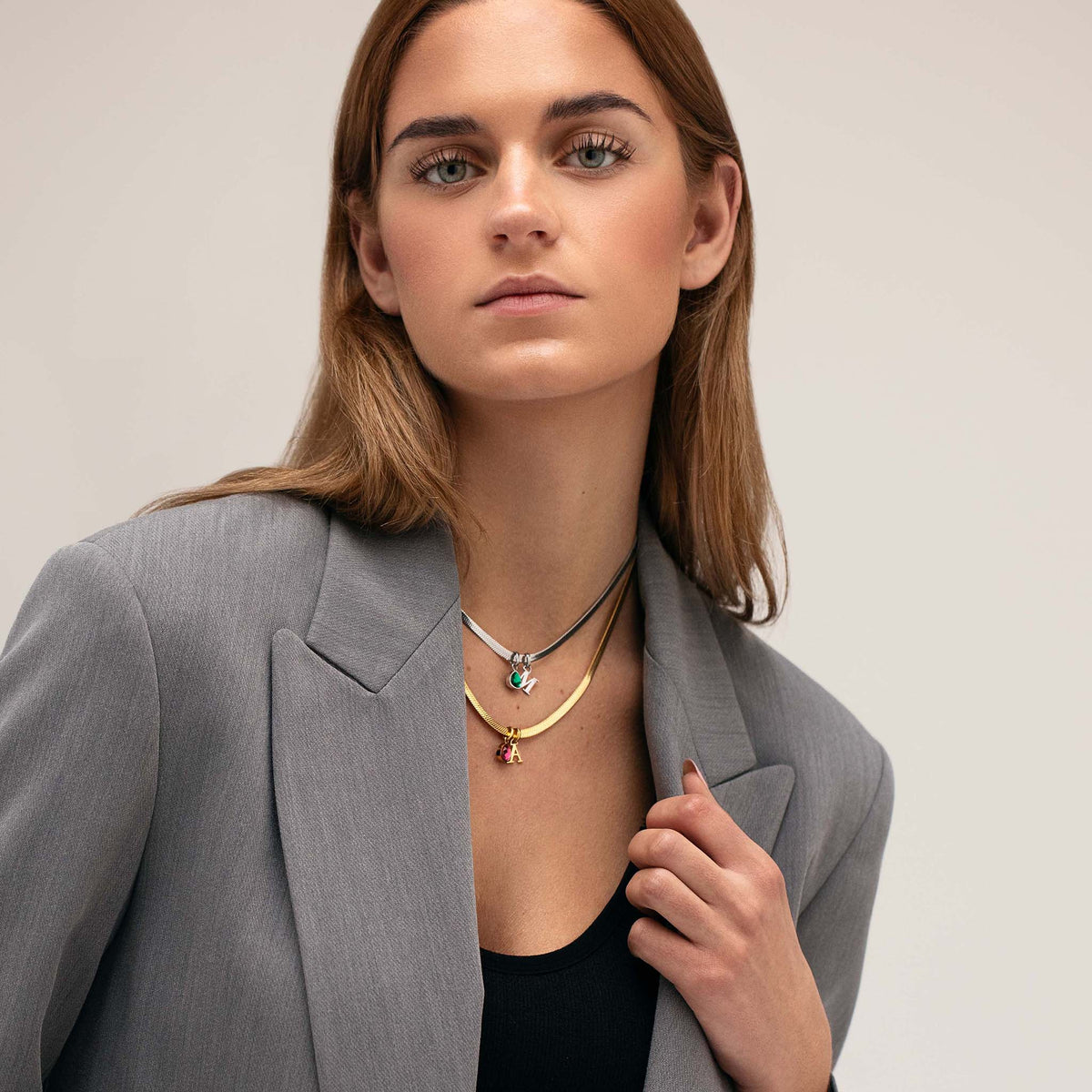Letter & geboortesteen slangenketting goud