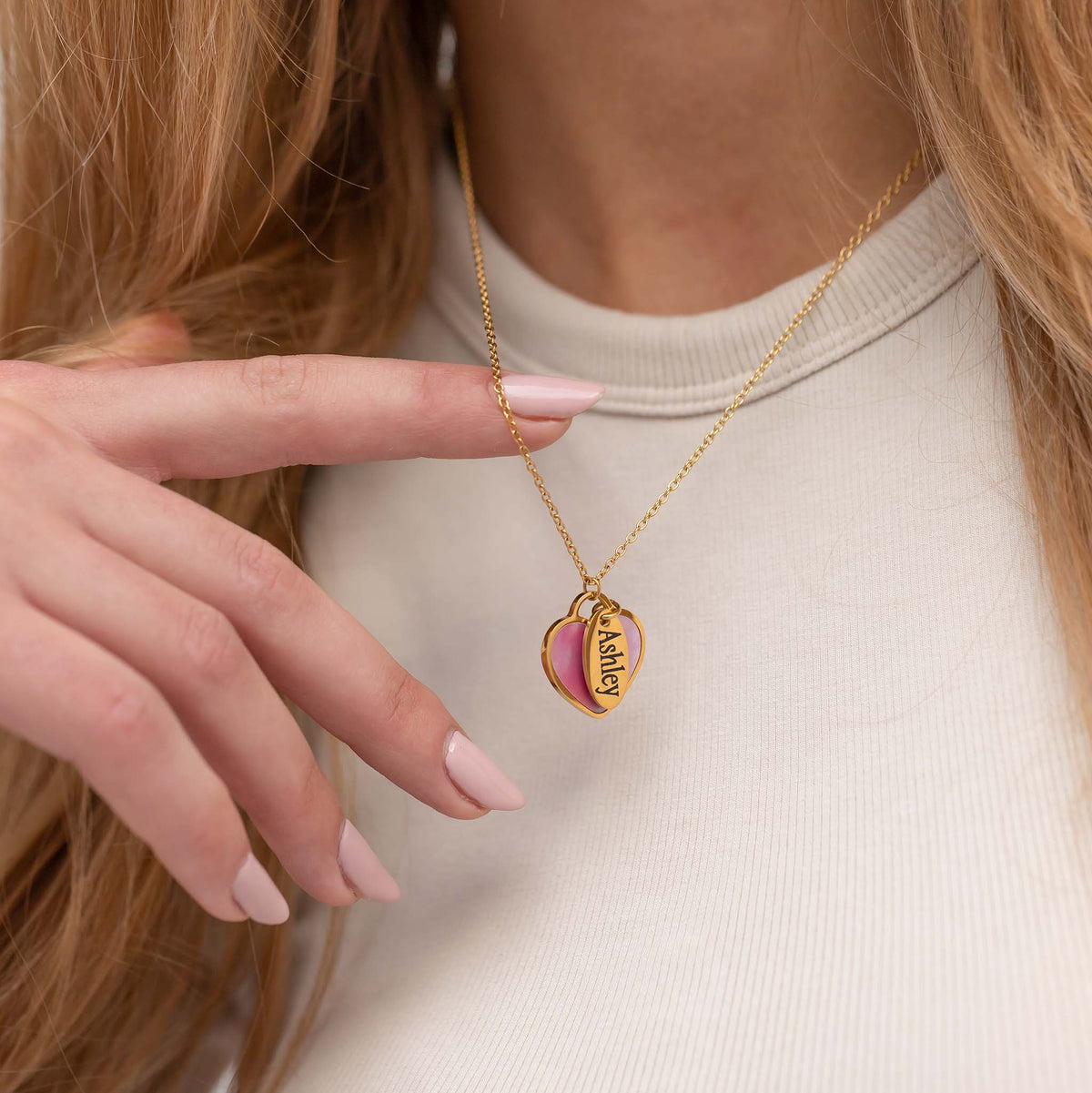 Schelp hart & tag ketting goud