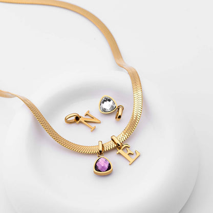 Letter & geboortesteen slangenketting goud