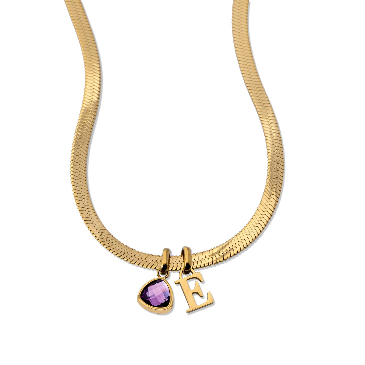 Letter & geboortesteen slangenketting goud