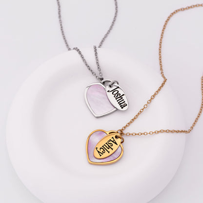Schelp hart & tag ketting zilver